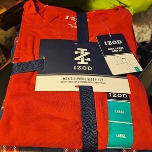 Izod Men's Red 2-Piece Sleep Set Large New Jersey Crew &  Fleece Pant